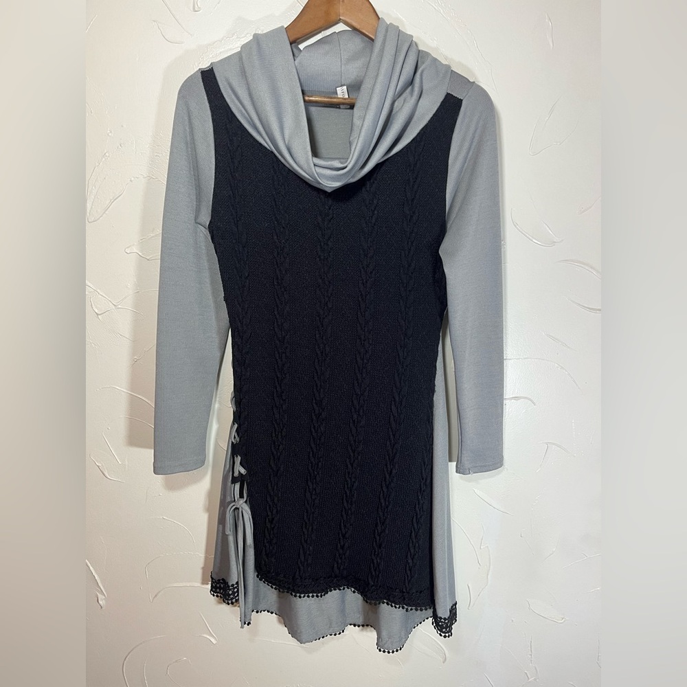 DRESSFO Cowl Neck Side Knit Lace Up Sweater Dress SZ Small